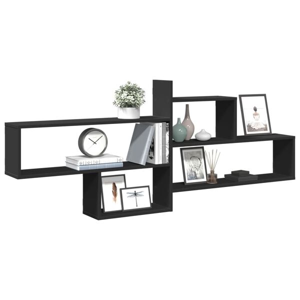 vidaXL &Eacute;tag&egrave;re murale noir 167,5x18x68 cm bois d'ing&eacute;nierie