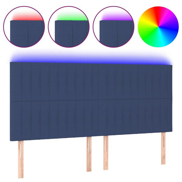 vidaXL T&ecirc;te de lit &agrave; LED Bleu 160x5x118/128 cm Tissu