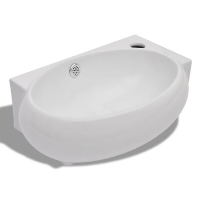 Vasque de salle de bains céramique blanc avec trou de trop-plein