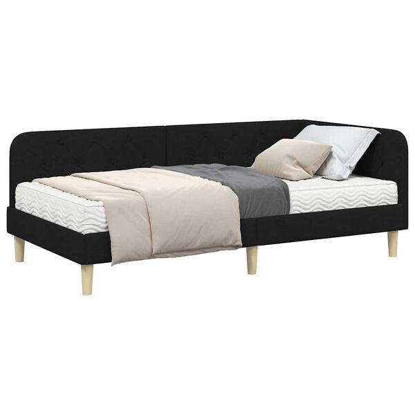 vidaXL Cadre de lit d'angle avec matelas Noir 90 x 190 cm tissu