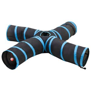 vidaXL Tunnel pour chats &agrave; 4 voies Noir et bleu 25 cm Polyester