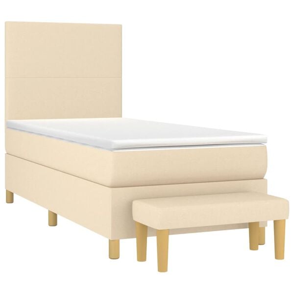 vidaXL Sommier &agrave; lattes de lit et matelas Cr&egrave;me 90x190 cm Tissu