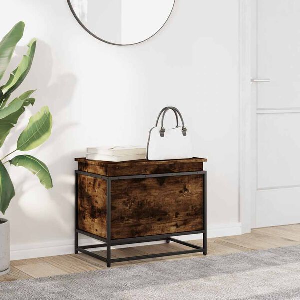 vidaXL Bo&icirc;te de rangement avec couvercle ch&ecirc;ne fum&eacute; bois d'ing&eacute;nierie