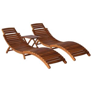 vidaXL Chaise longue avec table &agrave; th&eacute; 3 pcs Bois d'acacia massif