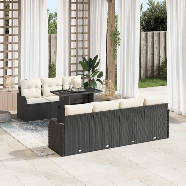 vidaXL Ensemble de canap&eacute; de jardin avec coussin 8 pcs Noir Poly rotin