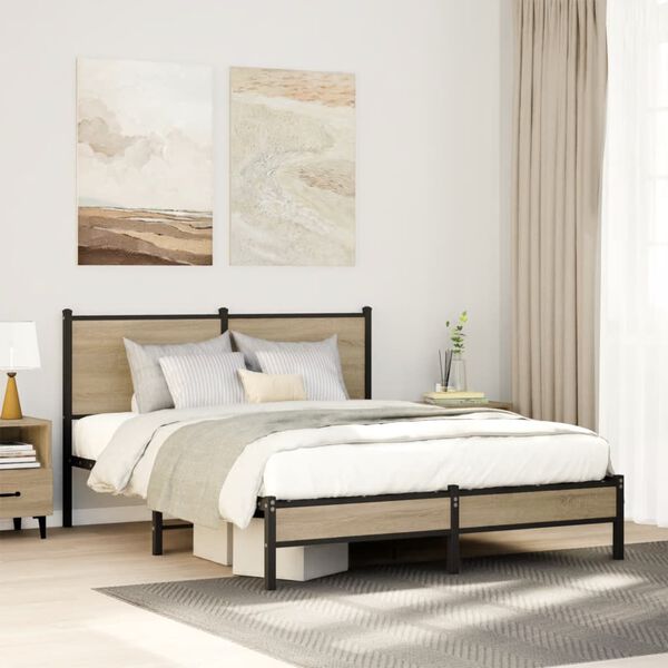 vidaXL Cadre de lit en m&eacute;tal sans matelas ch&ecirc;ne sonoma 140x190 cm