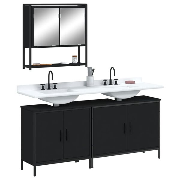 vidaXL Ensemble de meubles salle de bain 3 pcs noir bois d'ing&eacute;nierie