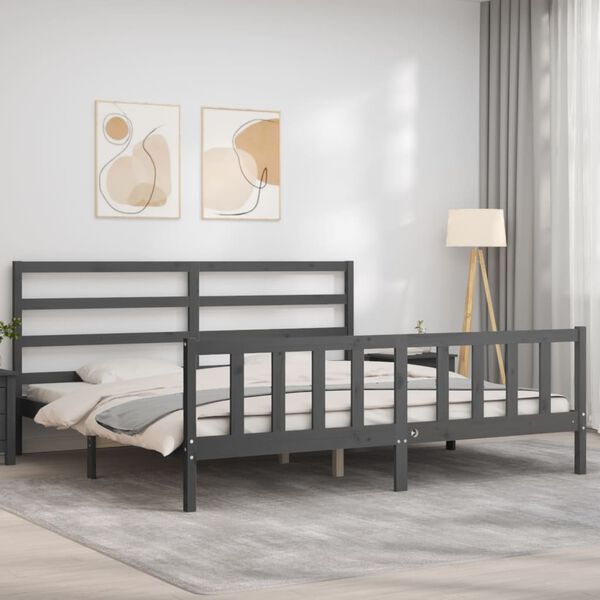 vidaXL Cadre de lit sans matelas gris 200x200 cm bois massif de pin