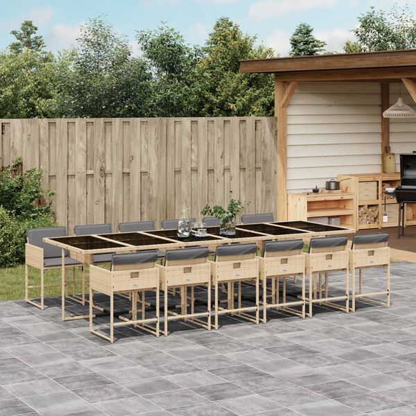 vidaXL Ensemble &agrave; manger de jardin coussins 13 pcs m&eacute;lange beige rotin