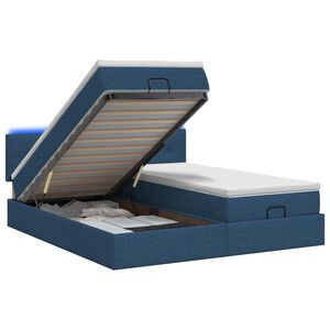 vidaXL Lit coffre avec matelas et LED Bleu 200 x 200 cm Tissu