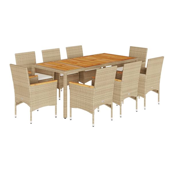 vidaXL Ensemble &agrave; manger de jardin et coussins 9pcs beige rotin acacia