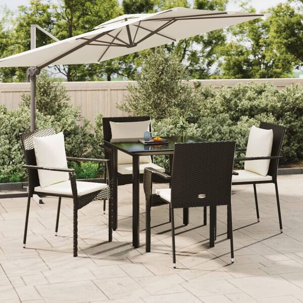 vidaXL Ensemble &agrave; manger de jardin coussins 5pcs Noir R&eacute;sine tress&eacute;e