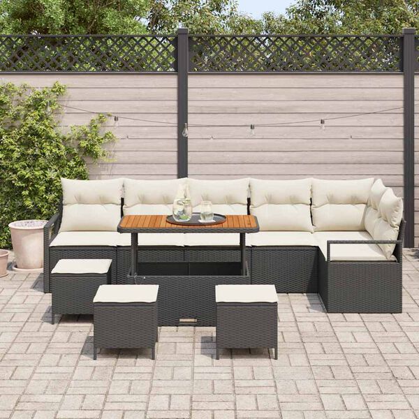 vidaXL Ensemble de canap&eacute; de jardin avec coussin 10 pcs Noir et Cr&egrave;me