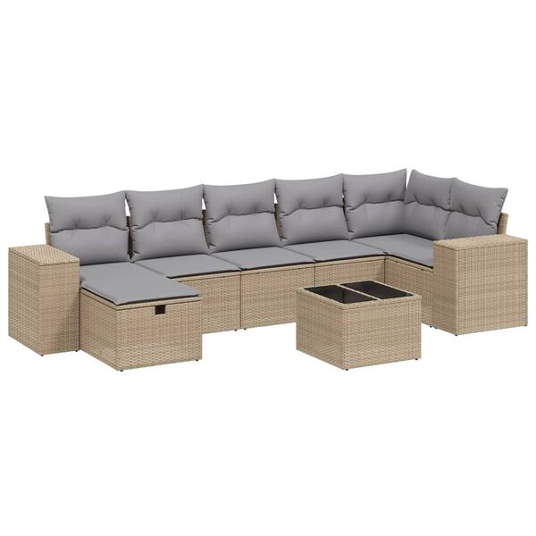 vidaXL Salon de jardin avec coussins 7pcs m&eacute;lange beige r&eacute;sine tress&eacute;e