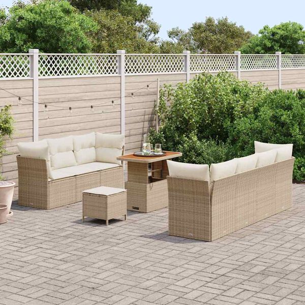 vidaXL Ensemble de canap&eacute; de jardin avec coussin 10 pcs beige et cr&egrave;me
