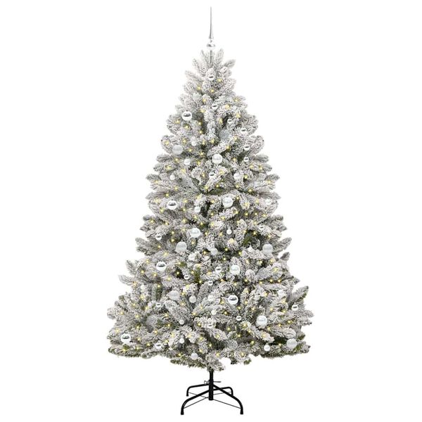 vidaXL Sapin de No&euml;l artificiel Vert et blanc 210 cm PVC et m&eacute;tal