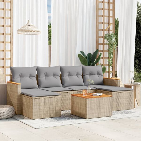 vidaXL Salon de jardin avec coussins 7 pcs beige r&eacute;sine tress&eacute;e