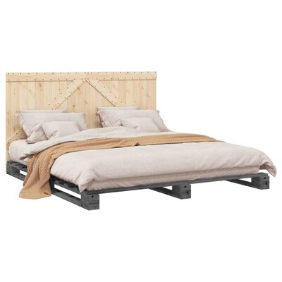 vidaXL Cadre de lit et tête de lit gris 200x200 cm bois de pin massif