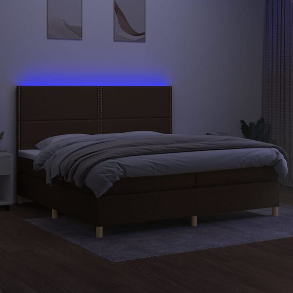 vidaXL Sommier &agrave; lattes de lit matelas et LED Marron fonc&eacute; 200x200 cm