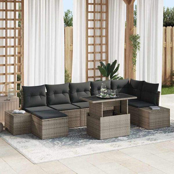 vidaXL Ensemble de canap&eacute; de jardin avec coussin 8 pcs Gris