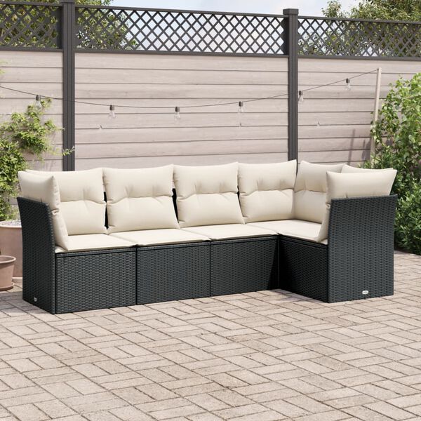 vidaXL Salon de jardin 5 pcs avec coussins noir r&eacute;sine tress&eacute;e