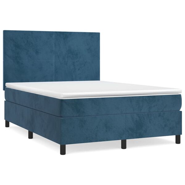 vidaXL Sommier &agrave; lattes de lit et matelas Bleu fonc&eacute; 140x190cm Velours
