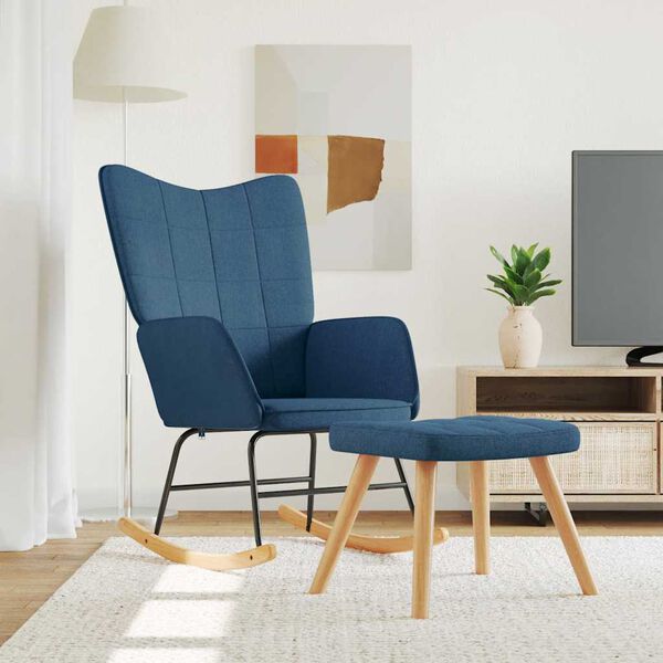 vidaXL Chaise à bascule avec tabouret Bleu Tissu