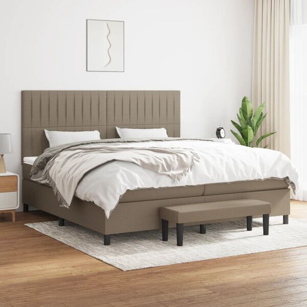 vidaXL Sommier &agrave; lattes de lit avec matelas Taupe 200x200 cm Tissu
