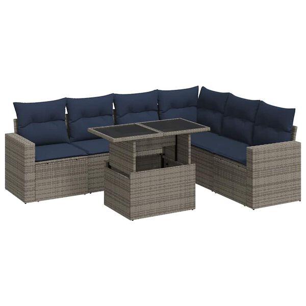 vidaXL Salon de jardin avec coussins 7 pcs noir r&eacute;sine tress&eacute;e acacia