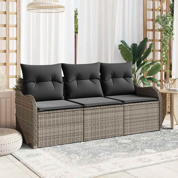 vidaXL Ensemble de canap&eacute; de jardin avec coussin 3 pcs Gris Poly rotin