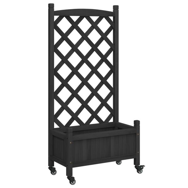 vidaXL Jardini&egrave;re avec treillis et roues noir bois massif de sapin