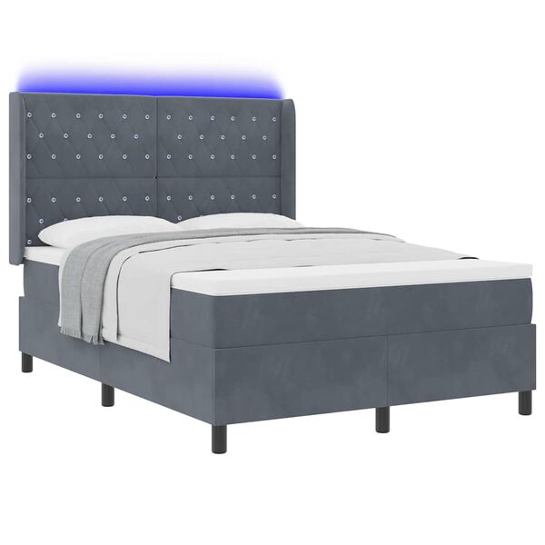 vidaXL Lit &agrave; ressorts avec t&ecirc;te de lit Gris fonc&eacute; 140 x 190 cm Velours