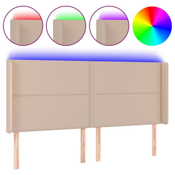 vidaXL T&ecirc;te de lit &agrave; LED Cappuccino 163x16x118/128 cm Similicuir