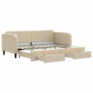 vidaXL Lit de jour avec gigogne et tiroirs sans matelas cr&egrave;me 80x200cm