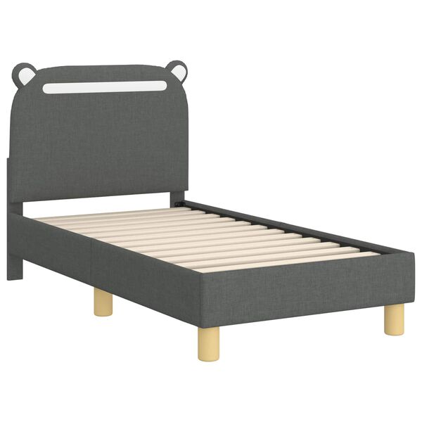 vidaXL Cadre de lit pour tout-petit avec t&ecirc;te de lit Gris fonc&eacute; tissu