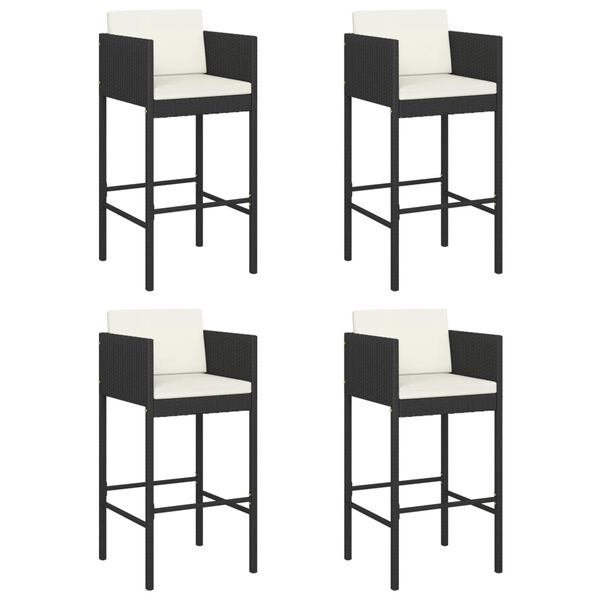 vidaXL Tabourets de bar lot de 4 avec coussins noir r&eacute;sine tress&eacute;e