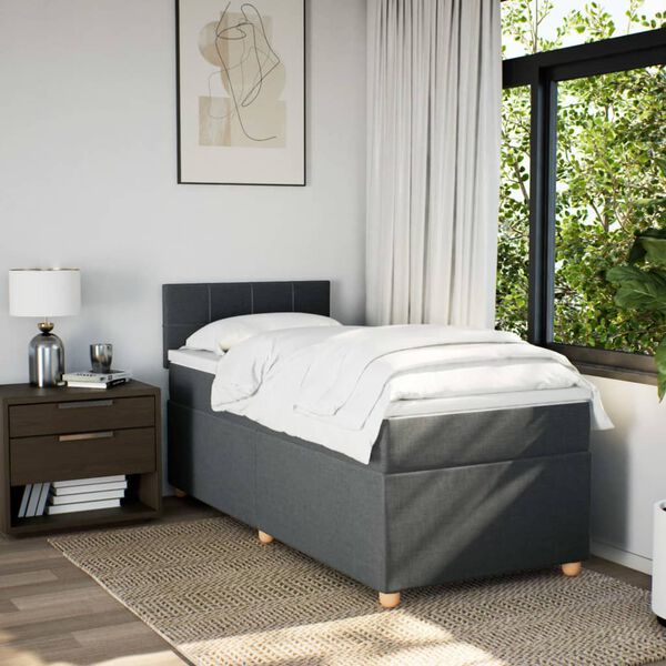 vidaXL Sommier &agrave; lattes de lit avec matelas Gris fonc&eacute; 100x200cm Tissu