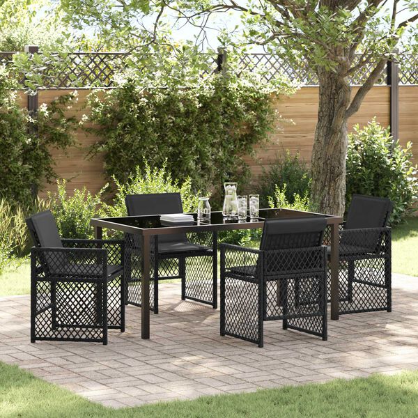 vidaXL Ensemble de salle &agrave; manger pour jardin 5 pcs Noir polyrotin