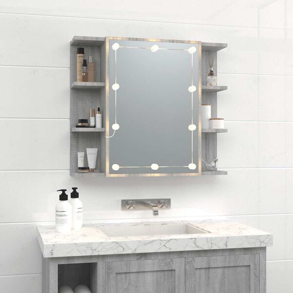 vidaXL Armoire à miroir avec LED Sonoma gris 70x16,5x60 cm