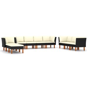 vidaXL Salon de jardin 10 pcs avec coussins R&eacute;sine tress&eacute;e Noir
