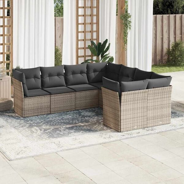 vidaXL Salon de jardin 8 pcs avec coussins gris résine tressée