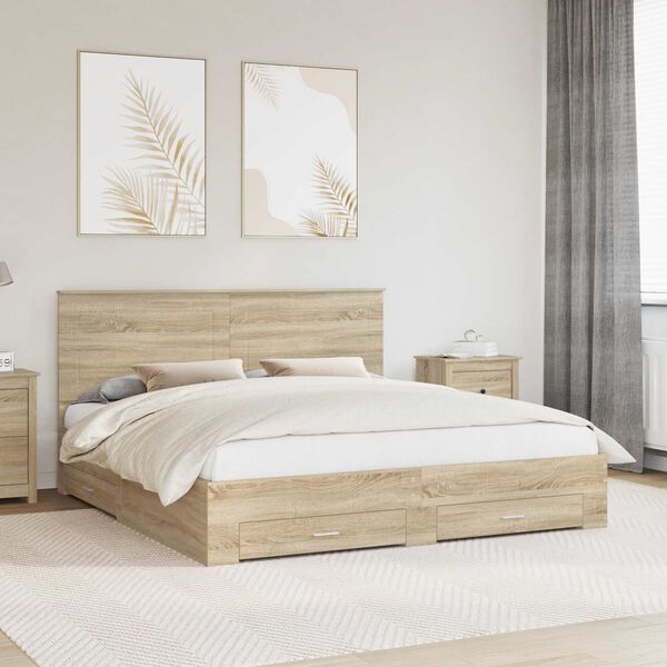 vidaXL Cadre de lit Ch&ecirc;ne Sonoma 200 x 200 cm Bois d'ing&eacute;nierie