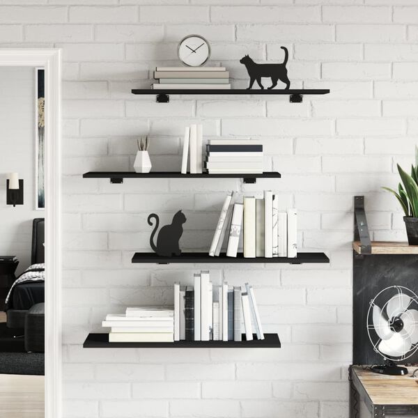 vidaXL Panneaux de biblioth&egrave;que 4 pcs Noir 80x30x1,5 cm Agglom&eacute;r&eacute;