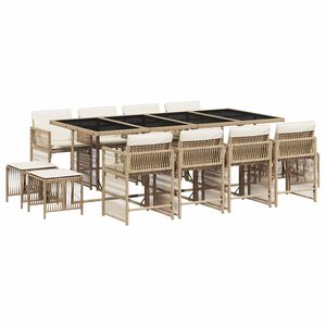 vidaXL Ensemble &agrave; manger de jardin et coussins 13 pcs beige