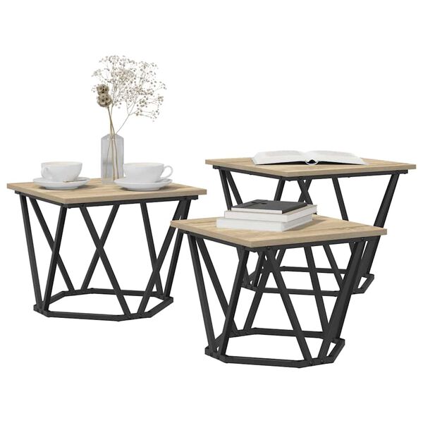 vidaXL Table basse 3 pcs Ch&ecirc;ne sonoma 50 x 50 x 40 cm