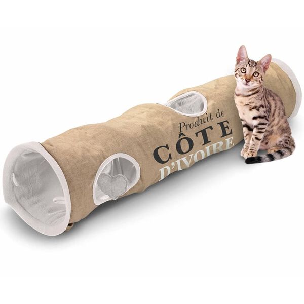 D&D Tunnel pour chat C&ocirc;te d'Ivoire 25x120cm Marron et Blanc 434/436448