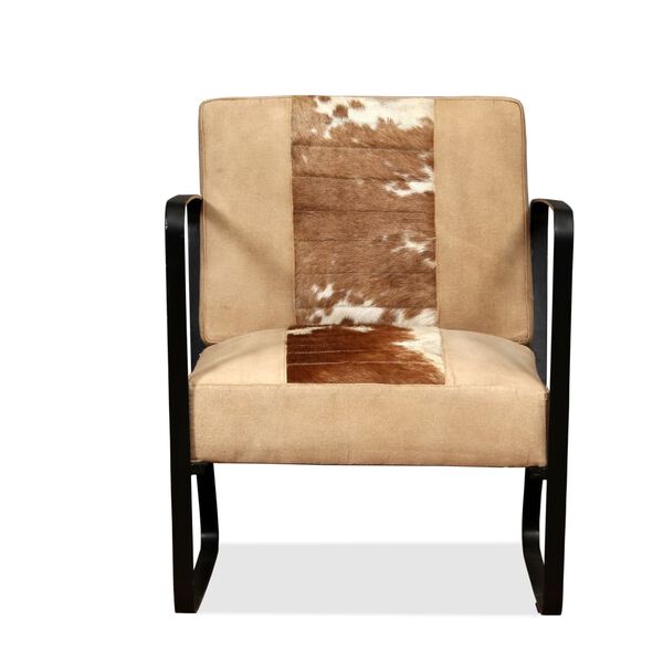 vidaXL Fauteuil cr&egrave;me peau de ch&egrave;vre v&eacute;ritable et toile
