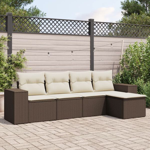 vidaXL Salon de jardin avec coussins 5 pcs marron r&eacute;sine tress&eacute;e