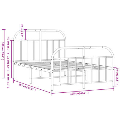 vidaXL Cadre de lit métal sans matelas avec pied de lit noir 120x200cm