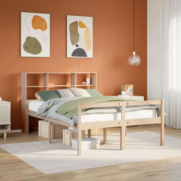 vidaXL Lit biblioth&egrave;que sans matelas 140x190 cm bois de pin massif